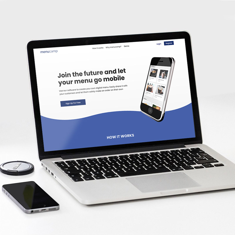 Homepage/Landingpage for a service that digitalises menus; Menucamp